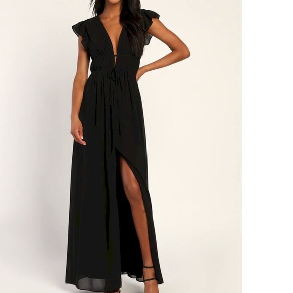 I'm All Yours Black Ruffled Maxi Dress Size Small NWOT by Lulus - Picture 1 of 13